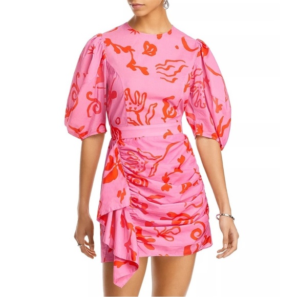 NWT RHODE Pia Pink Botanical Floral Abstract Mini Dress Ruffles Puff Sleeve 12 - Picture 9 of 15